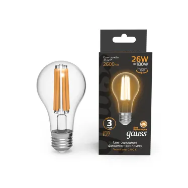 Лампа светодиодная Filament А70 26W 2600lm 2700К Е27 LED 1/10/40 | 102902126 | Gauss