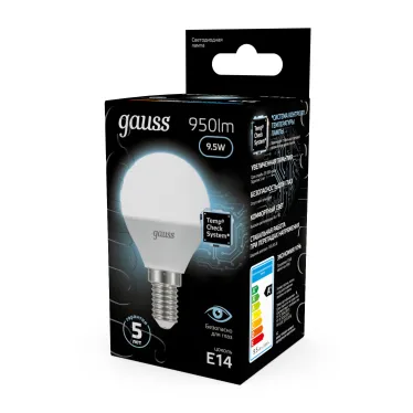 Лампа светодиодная LED 9.5Вт E14 220В 4100К Globe | 105101210 | Gauss