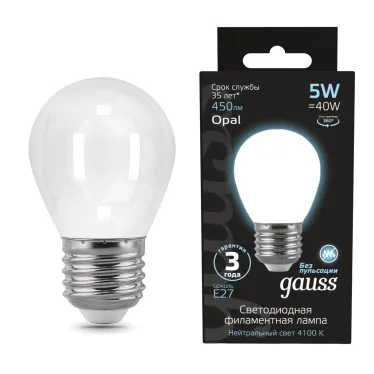Лампа светодиодная Black LED Filament Шар OPAL E27 5W 450lm 4100K | 105202205 | Gauss
