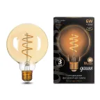 Лампа светодиодная Black LED Filament G95 Flexible E27 6W Golden 360lm 2400К | 105802007 | Gauss