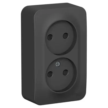 Розетка BLANCA наружная двойная, без заземления, со шторками, с изолирующей пластиной, 16А, 250В, антрацит