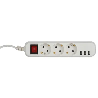 Удлинитель электрический U-3es-3m-USB c заземлением с выключателем 3 розетки + 3xUSBA 3м 10А