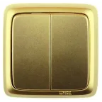 Выключатель двухклавишный наружный с изоляционной пластиной золото 10А