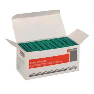 Шина 0 PE (6х9мм) 8 отверстий латунь зеленый изолированный корпус на DIN-рейку PROxima