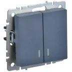 BRITE Выключатель двухклавишный с индикацией 10А ВС10-2-1-БрМ маренго