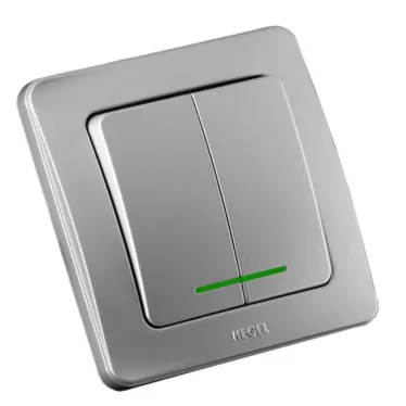 Выключатель двухклавишный скрытый с индикацией серебро 10А