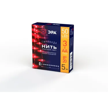 Гирлянда светодиодная  Нить 5 м красный свет,  на эл.пит.АА   ENIN -5NR   IP20 (100/2500) | Б0047963 | ЭРА
