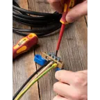 Шина 0 N (8х12мм) 4 отверстия латунь 2 синих угловых изолятора PROxima