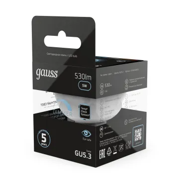 Лампа светодиодная LED 5Вт GU5.3-dim 220В 4100К MR16 диммируемая | 101505205-D | Gauss