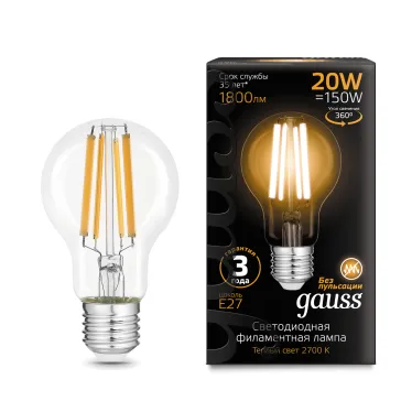 Лампа светодиодная Filament А60 20W 1800lm 2700К Е27 LED | 102902120 | Gauss