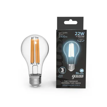 Лампа светодиодная Filament А70 22W 2100lm 4100К Е27 LED 1/10/40 | 102902222 | Gauss