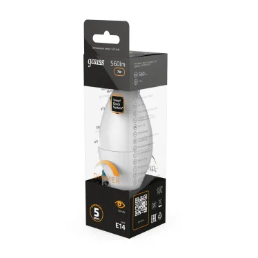 Лампа светодиодная LED 7Вт E14 220В 3000К свеча, диммируемая | 103101107-D | Gauss