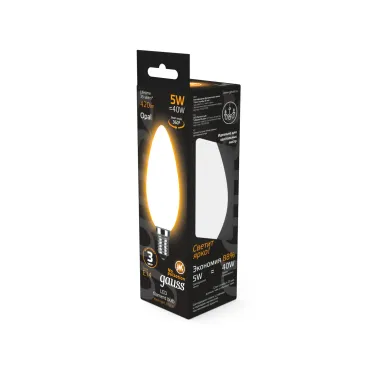 Лампа светодиодная Black LED Filament Свеча OPAL E14 5W 420lm 2700К | 103201105 | Gauss