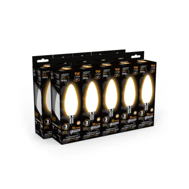 Лампа светодиодная Filament Свеча 9W 590lm 3000К Е14 milky LED 1/10/50 | 103201109 | Gauss