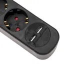 Удлинитель STANDARD 5 гнезд, 3 м, 3х1,0 мм2, с/з, с выключателем, 2 USB, черный