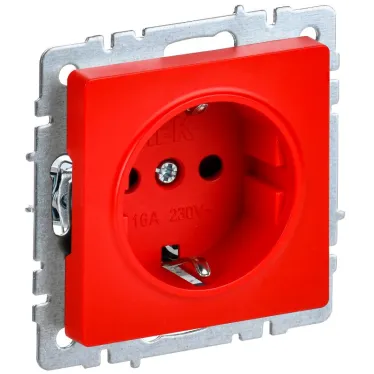 BRITE Розетка 1 пост с заземлением с защитными шторками 16А РС14-1-0-БрК красный