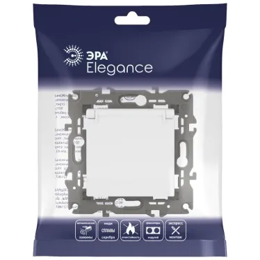 Розетка 2P+E Schuko со шторками с крышкой, 16А-250В, Эра Elegance, белый, 14-2103-01