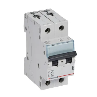 Автоматический выключатель TX? 6000 - 10 кА - тип характеристики C - 2П - 230/400 В~ - 6 А - 2 модуля