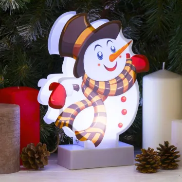 Светильник декоративный новогодний Снеговичок, холодный белый LED, h 24 см, 3*АА, IP20