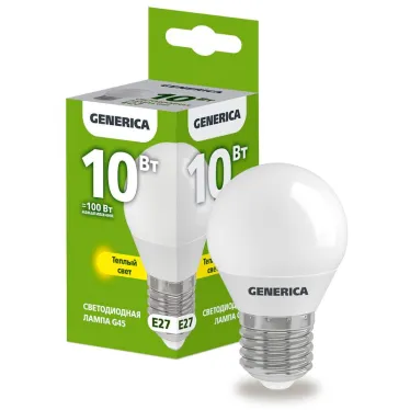 Лампа светодиодная G45 шар 10Вт 230В 3000К E27 GENERICA