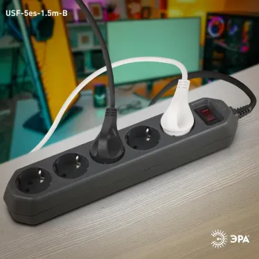 Сетевой фильтр USF-5es-1.5m-B Сет.фильтр базовая защита, с/з, с выкл, 5гн, 1,5м, ПВС, 10А, со USF-5es-1.5m-B