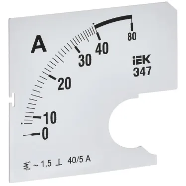 Шкала сменная для амперметра Э47 40/5А класс точности 1,5 72х72мм
