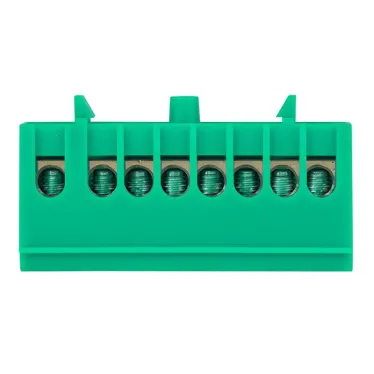 Шина 0 PE (6х9мм) 8 отверстий латунь зеленый изолированный корпус на DIN-рейку PROxima