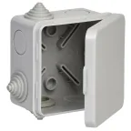 Коробка распаячная КМ41238 для открытой проводки соткидной крышкой 80х80х50мм IP54 (RAL 7035, 7 гермовводов)