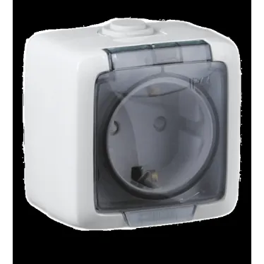 Розетка наружная с заземлением без шторок белая IP44