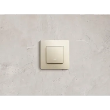 Выключатель одноклавишный, с подсветкой, бежевый, безвинтовые зажимы