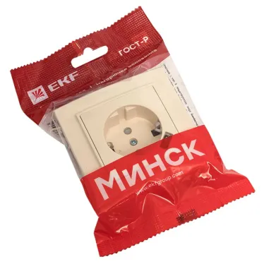 Розетка Минск 1-местная СП c заземлением 16А бежевая с защитными шторками с USB 1А