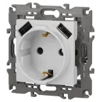 Розетка 2P+E 16A-250В, штор. с 2xUSB 5В-3А, Эра Elegance, белый 14-4109-01