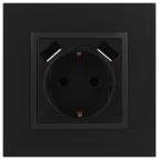 Розетка 2P+E 16A-250В, штор. с 2xUSB 5В-3А, Эра Elegance, антрацит 14-4109-05