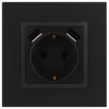 Розетка 2P+E 16A-250В, штор. с 2xUSB 5В-3А, Эра Elegance, антрацит 14-4109-05