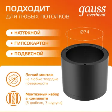 Светильник светодиодный декоративный бытовой с рассеивателем HD016 10W (черный) 3000K 88х75мм | HD016 | Gauss