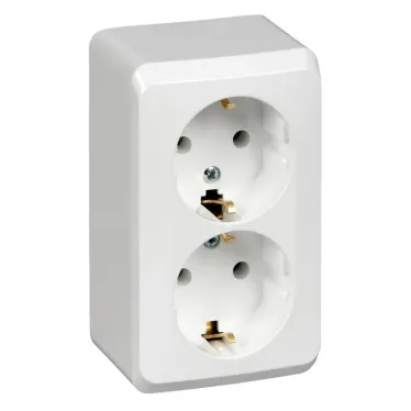 ЭТЮД Розетка двойная наружная с заземлением без шторок белая