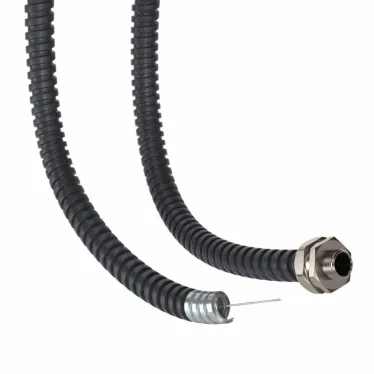 Металлорукав DN 12мм в герметичной ПВХ изоляции, Dвн 12,0 мм, Dнар 16,0, с протяжкой, 50 м, цвет чёрный