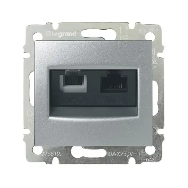 VALENA Розетка телефонная+компьютерная R11+RJ45 категория 6 UTP алюминий