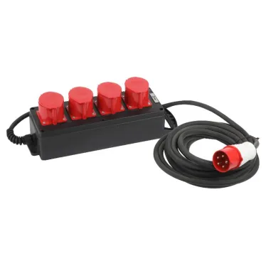 Удлинитель силовой IND380-U-4e-5x4-5m-IP44 на 380В на каучуковой колодке 4 розетки 4xCEE 5P 5м КГ 5х2,5 32A IP44