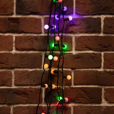 Гирлянда "Мультишарики" Ø17,5 мм, 10 м, темно-зеленый ПВХ, 80 диодов, цвет Мультиколор | 303-509-6 | NEON-NIGHT