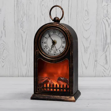 Светодиодный камин Старинные часы с эффектом живого огня 14,7x11,7x25 см, бронза, батарейки 2хС (не в комплекте) USB | 511-021 | NEON-NIGHT