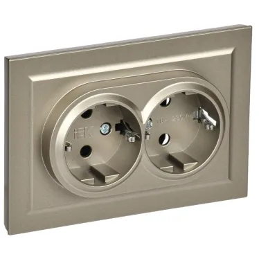 BRITE Розетка двойная с заземлением без защитных шторок 16А в сборе РС12-3-БрШ шампань