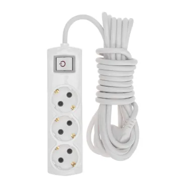 Удлинитель PREMIUM 3 гнезда, 5м, 3х1,5мм², с/з, с выключателем, белый | 13-4105 | REXANT