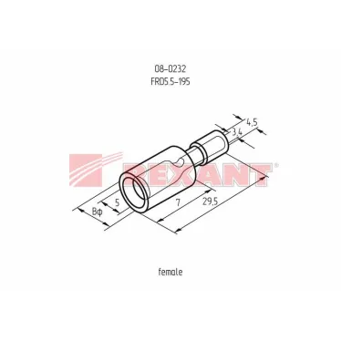 Разъем штекерный изолир гнездо 5 мм 4-6 кв мм (РШи-м 6.0-5 РШИм 5,5-6-4) желтый, REXANT