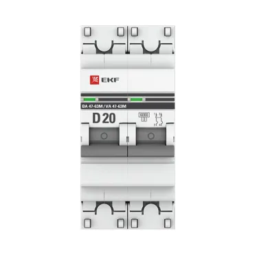 Автоматический выключатель 2P 20А (D) 6кА ВА 47-63M c одним магнитным расцепителем