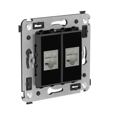 Avanti Компьютерная розетка RJ-45 без шторки в стену, кат.5e двойная экранированная, Черный квадрат