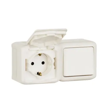 Quteo Блок: Выключатель + розетка с заземлением со шторками наружный белый IP44