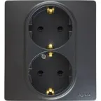 ETIKA Розетка двойная с заземлением со шторками антрацит автоматические зажимы