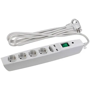 Сетевой фильтр (белый) с заземл, 3x0.75мм2, со шт, с выкл, 5гн+2xUSB, 2м, кор (20/200) SFU-5es-2 м-W