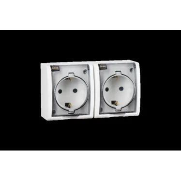 15 Aqua Розетка двойная 2Р+Е Schuko со шторками с крышкой полупр. IP54 16А 250В винт.зажим S15A белый